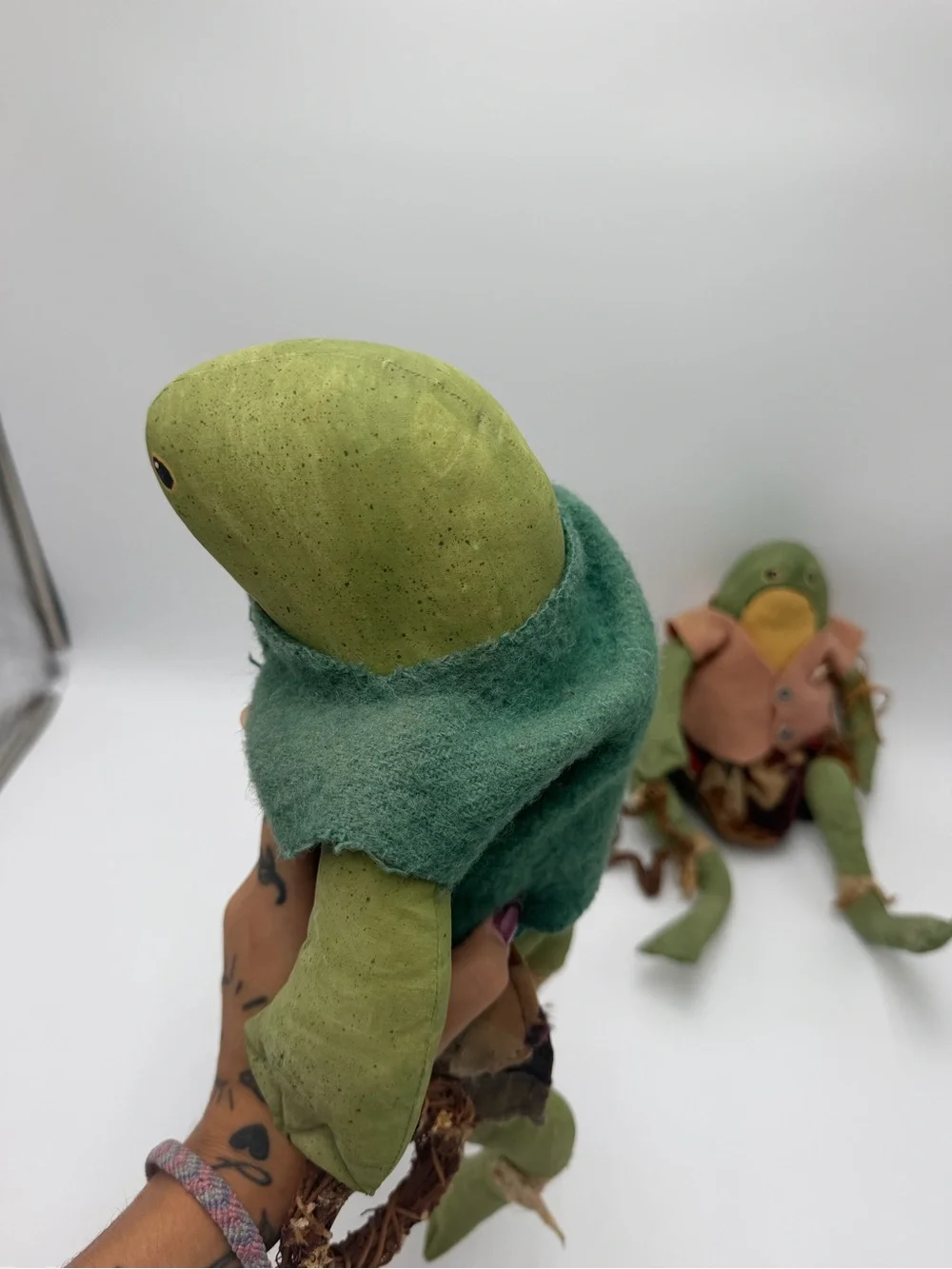 Vintage Pair of Handmade Folk Art Anthropomorphic Frogs Dolls Primitive